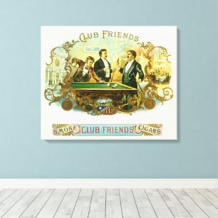 Vintage Cigar Label Art, Club Friends Billiards Canvas Print