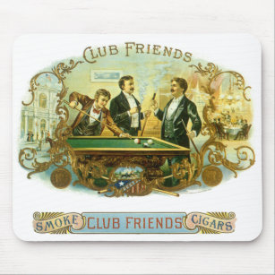 Vintage Cigar Label Art, Club Friends Billiards Mouse Pad