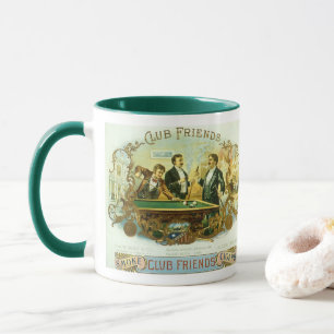 Vintage Cigar Label Art, Club Friends Billiards Mug