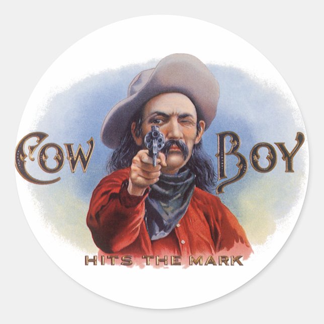 Vintage Cigar Label Art, Cowboy Hits the Mark (Front)