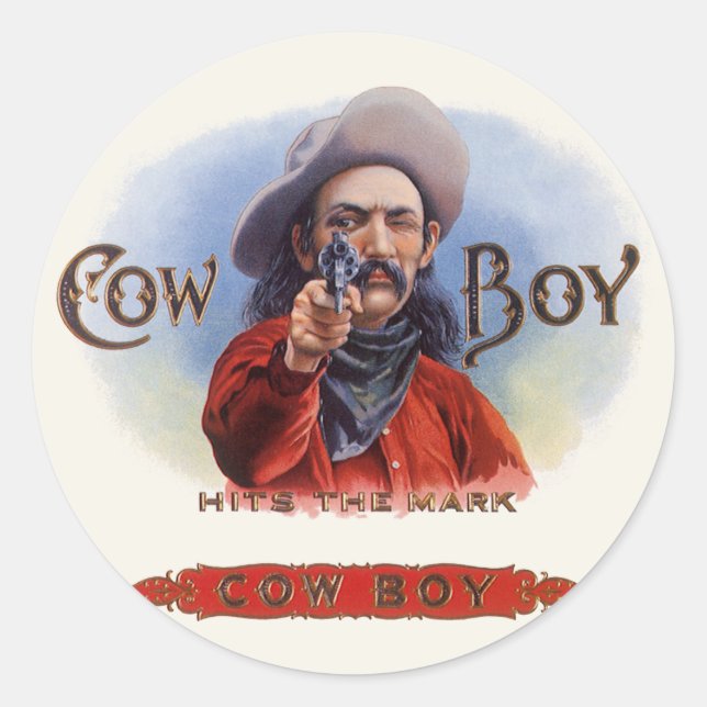 Vintage Cigar Label Art, Cowboy Hits the Mark (Front)