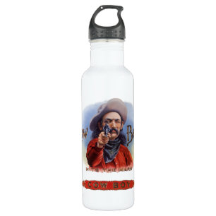 Vintage Cigar Label Art, Cowboy Hits the Mark 710 Ml Water Bottle