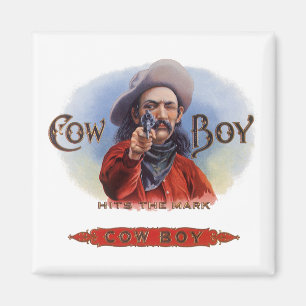 Vintage Cigar Label Art, Cowboy Hits the Mark Magnet