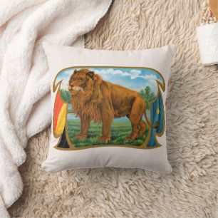 Vintage Cigar Label Art, Lion, King of the Jungle Cushion