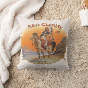 Vintage Cigar Label Art, Red Cloud Indian on Horse Cushion