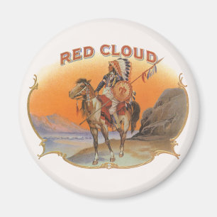 Vintage Cigar Label Art, Red Cloud Indian on Horse Magnet