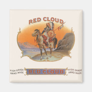 Vintage Cigar Label Art, Red Cloud Indian on Horse Magnet