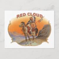 Vintage Cigar Label Art, Red Cloud Indian on Horse