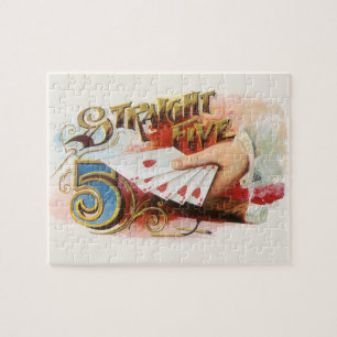 Vintage Cigar Label Art Straight Flush with Hearts Jigsaw Puzzle