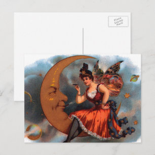 Vintage Cigar Label Art, Victorian Fairy on Moon Postcard