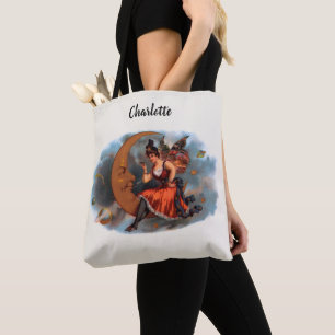 Vintage Cigar Label Art, Victorian Fairy on Moon Tote Bag