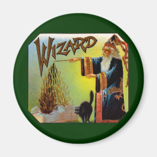 Vintage Cigar Label Art, Wizard with Black Cat Magnet