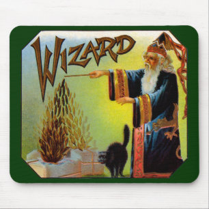 Vintage Cigar Label Art, Wizard with Black Cat Mouse Pad