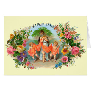 Vintage Cigar Label La Palmiera, Woman with Angels