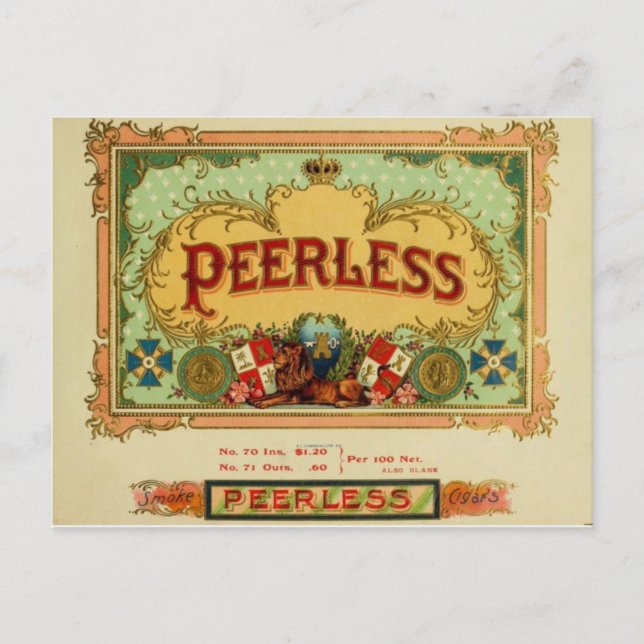 Vintage Cigar Label Postcard - "Peerless" (Front)