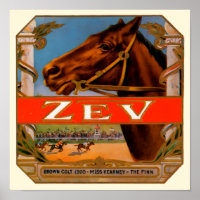 Vintage Cigar Label, Zev Race Horses Brown Colt
