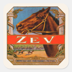 Vintage Cigar Label, Zev Race Horses Brown Colt Square Sticker