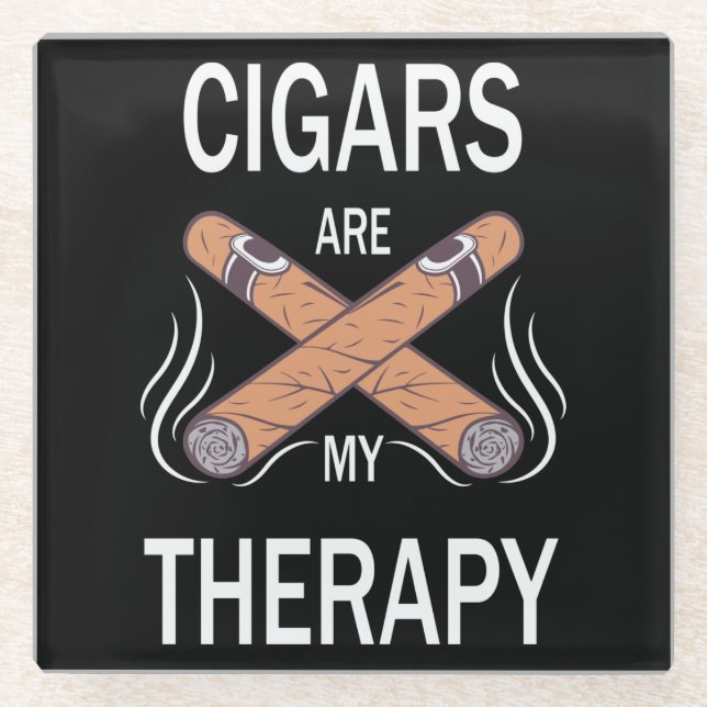 Vintage Cigar Therapy Glass Coaster (Front)