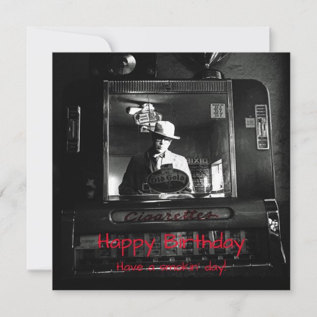 Vintage Cigarette Guy Vending Machine Birthday Holiday Card (Front)