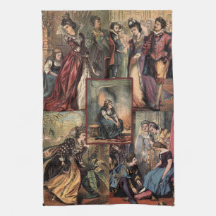 Vintage Cinderella Christmas Montage Tea Towel