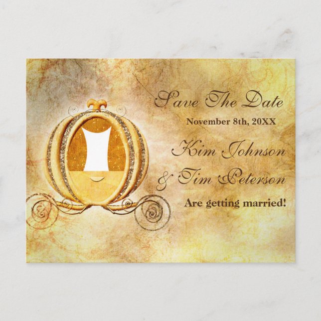 Vintage Cinderella Save The Date Wedding Postcard (Front)