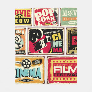 Vintage cinema tin signs collection. Movie industr Fleece Blanket