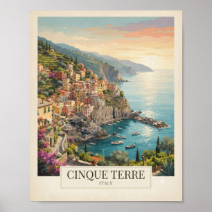 Vintage Cinque Terre Italy Travel Poster   Italian