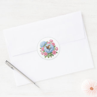 Vintage Circle Bird on Flowers Classic Round Sticker