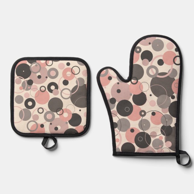 Vintage Circles Oven Mitt & Pot Holder Set (Front)