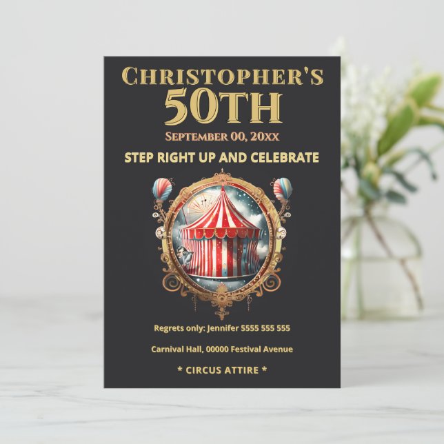 Vintage Circus 50th Birthday Invitation (Standing Front)