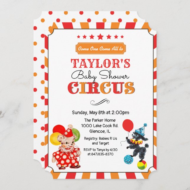 Vintage Circus Baby Shower Invitation (Front/Back)