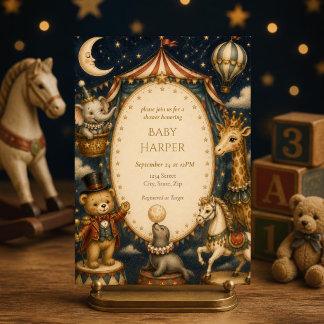 Vintage Circus Baby Shower Invitation | Whimsical