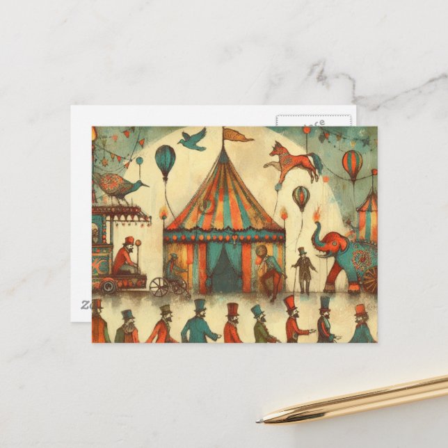 Vintage Circus Big Top Collage Postcard (Front/Back In Situ)