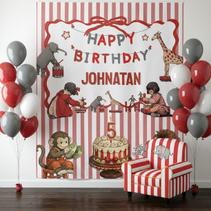 Vintage Circus Birthday Backdrop Name & Age Custom Tapestry