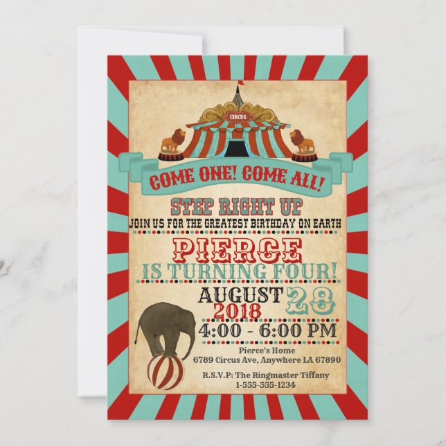 Vintage Circus Birthday Party Invitation (Front)
