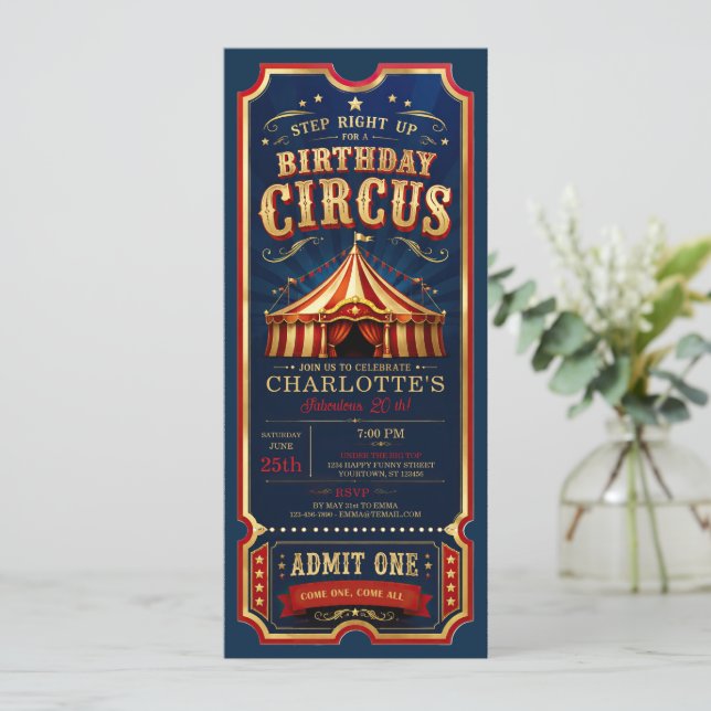 Vintage Circus Birthday Ticket Admit One Invitation (Standing Front)
