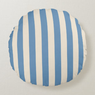 Vintage Circus Blue & Cream Stripes Retro Carniv Round Cushion