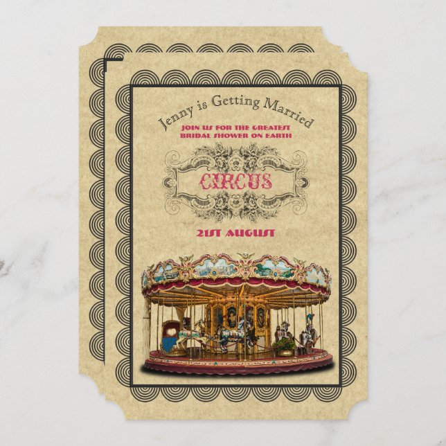 Vintage Circus Bridal Shower Carnival Carousel Invitation (Front/Back)