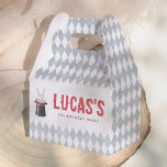 Vintage Circus Bunny Boy Birthday Party Favour Box<br><div class="desc">A birthday party favor box to match our Vintage Circus Animals Boy Birthday Party collection. This paper favor box features a hand-painted diamond harlequin pattern and a playful illustration of a circus bunny inside a magician's hat. The birthday boy’s name appears in bold red lettering. Perfect for filling with candies,...</div>