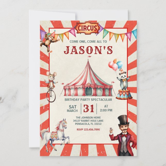 Vintage Circus Carnival Birthday Invitation (Front)
