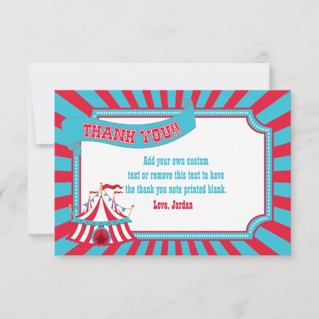 Vintage Circus, Carnival Tent Thank You Cards (Front)