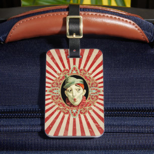 Vintage Circus Clown and Retro Stripes Pattern Luggage Tag