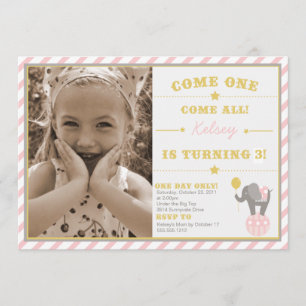Vintage Circus Elephant - 3rd Birthday Invitation
