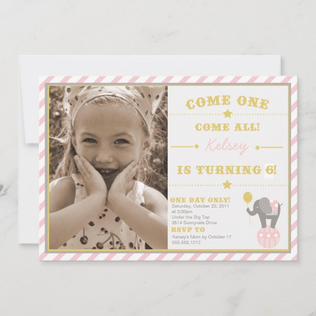 Vintage Circus Elephant - 6th Birthday Invitation (Front)