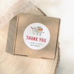 Vintage Circus Elephant Boy Birthday Thank You Classic Round Sticker<br><div class="desc">A vintage-style sticker to match our Vintage Circus Animals Boy Birthday Party collection. This design features a hand-painted, playful illustration of a circus elephant. The text "thank you" appears in bold red lettering. It can be used for favor bags, birthday presents, thank-you cards, and more. Click on "Personalize this template"...</div>