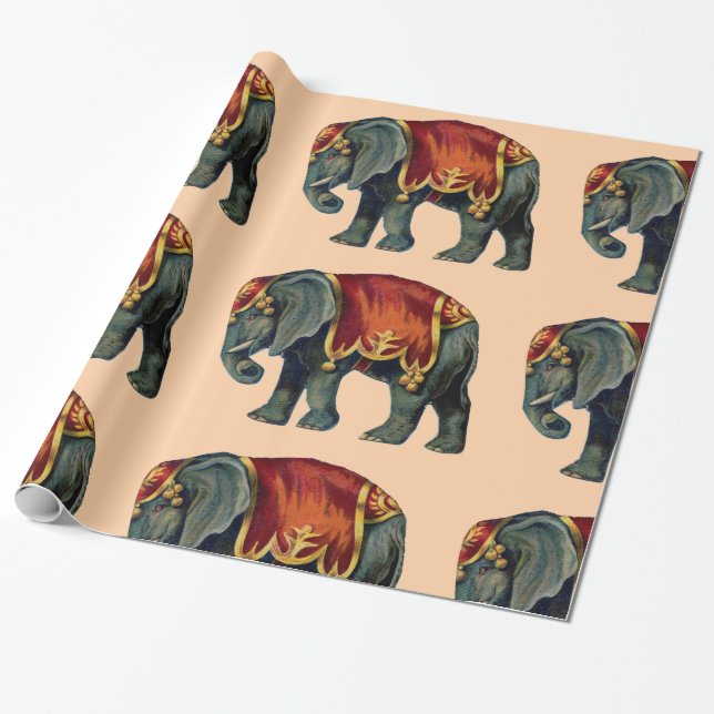 Vintage Circus Elephant Wrapping Paper (Unrolled)