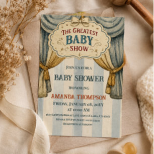 Vintage Circus Greatest Baby Show Boy Baby Shower Invitation