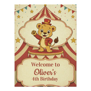 Vintage Circus Lion Cub Name Birthday Welcome Poster
