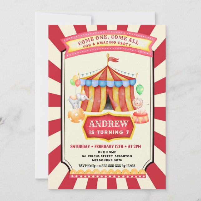 Vintage Circus Party birthday Invitation (Front)