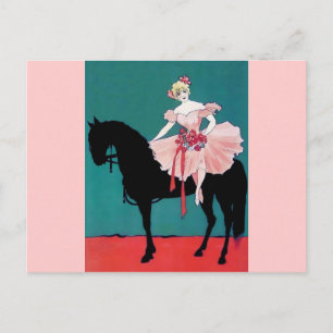 Vintage Circus Performer with a Black Horse Postcard